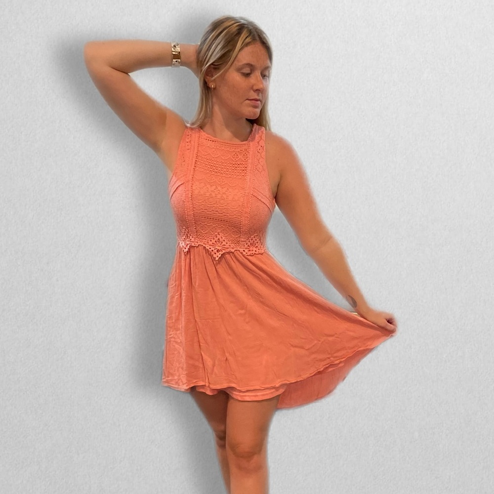 Pink High-Low Dress with Crochet detail
